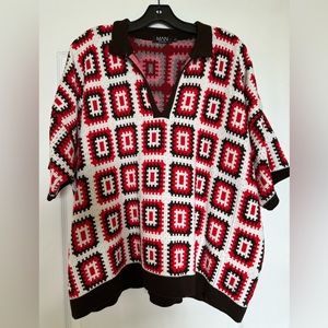 Boohoo Man Boxy Cotton Knit Polo - Crochet Style